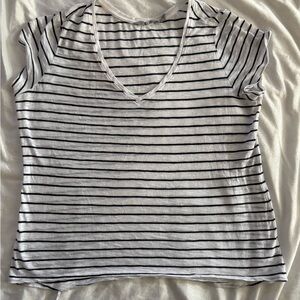 Athleta Black and White Striped V-Neck Women's Top XL